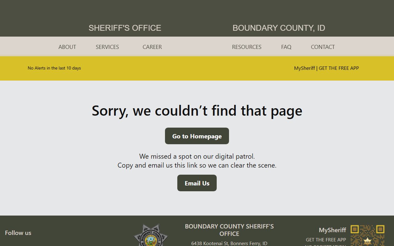 Boundary County sheriff civil records page for inmate records requests